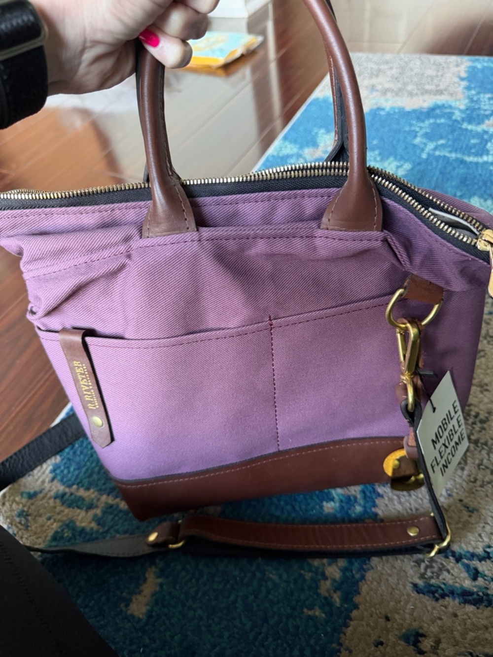 R.Riveter Purple Canvas & Brown Leather Bag - Picture 5 of 9